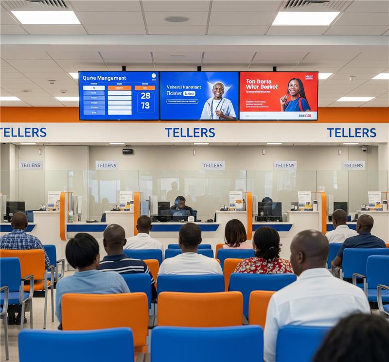 Digital signage in use in a bank